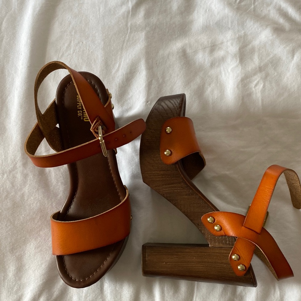 Chestnut Leather Platform Sandals
